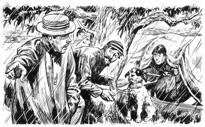 Ilustrace ke knize Tři muži ve člunu, Jerome K. Jerome (pero a tuš) od C.L. Doughty