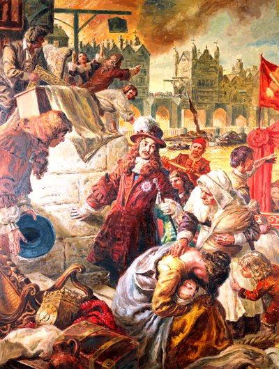 Král Karel II (1630-1685) Velký požár Londýna od C.L. Doughty