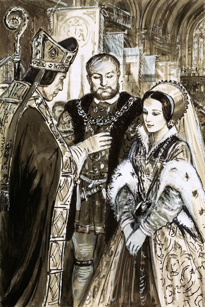 Sňatek Jindřicha VIII. a Anny Boleynové (kvaš na papíře) od C.L. Doughty