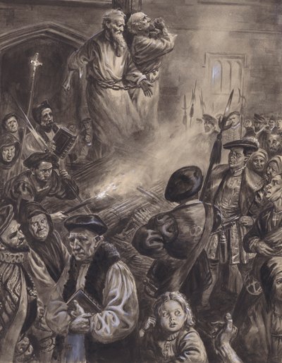 Umučení Ridleyho a Latimera (kvaš na papíře) od C.L. Doughty