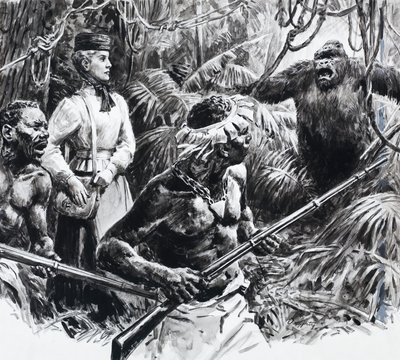 Objevitelka Mary Kingsleyová v Africe (kvaš na papíře) od C.L. Doughty