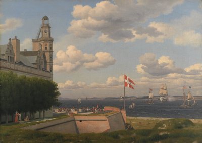 Pohled na švédské pobřeží z hradeb hradu Kronborg od Christoffer Wilhelm Eckersberg