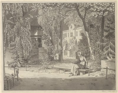 U hrobů Descartes a Conde v Jardin Elysée des Petits Augustins, Paříž od Christoffer Wilhelm Eckersberg