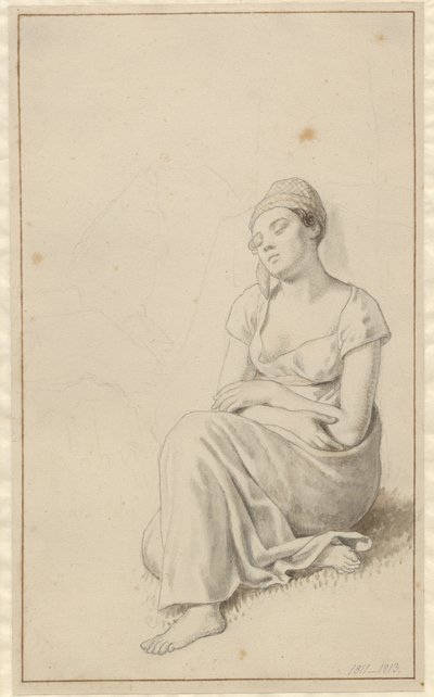 Žena opřená o kamenný blok a spící. od Christoffer Wilhelm Eckersberg