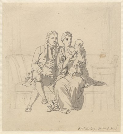 Mladý manželský pár sedí na pohovce, ona s dítětem na paži od Christoffer Wilhelm Eckersberg