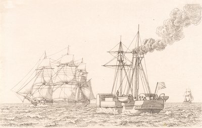 Kolesový parník a plachetnice od Christoffer Wilhelm Eckersberg