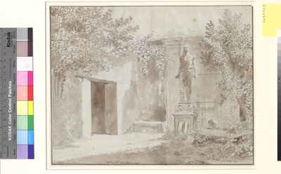 Pozemek pravděpodobně ze zahrady Palazzo Barberini s římskou Antinousovou sochou v egyptském stylu, Řím od Christoffer Wilhelm Eckersberg