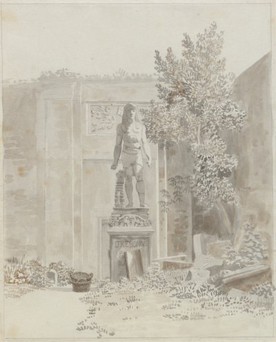 Starověká římská socha v egyptském stylu, pravděpodobně v zahradě Palazzo Barberini od Christoffer Wilhelm Eckersberg