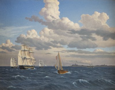 Lodě ve Soundu severně od hradu Kronborg, Elsinore od Christoffer Wilhelm Eckersberg