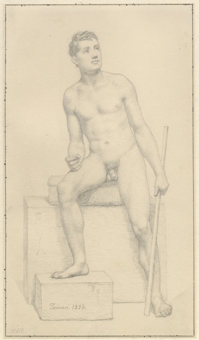 Sedící nahý mužský model. od Christoffer Wilhelm Eckersberg