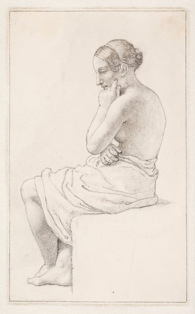 Studie sedící polonahé ženy od Christoffer Wilhelm Eckersberg