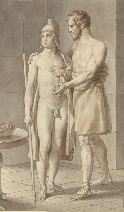 Telemachos se setkává s Odysseem v přestrojení za žebráka u pastýře Eumaia - Odyssea; fragment celé kompozice. od Christoffer Wilhelm Eckersberg