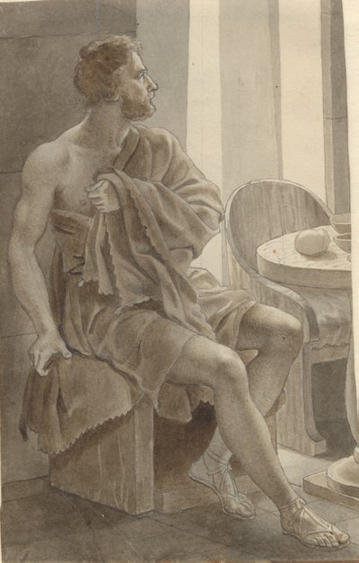 Telemachos se setkává s Odysseem v přestrojení za žebráka u pastýře Eumaia - Odyssea; fragment celé kompozice. od Christoffer Wilhelm Eckersberg