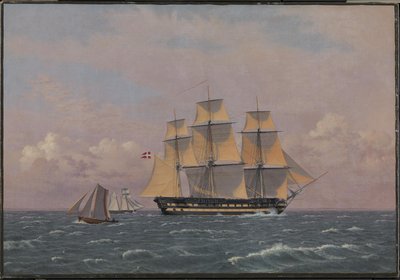 Dánská válečná loď s 84 zbraněmi "Dronning Marie" ve zvuku od Christoffer Wilhelm Eckersberg