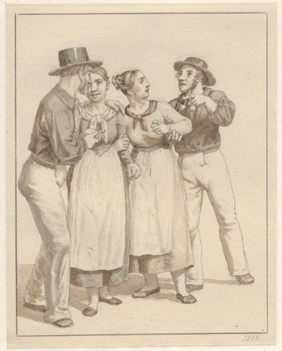 Dva námořníci ošetřují pár dívek. od Christoffer Wilhelm Eckersberg