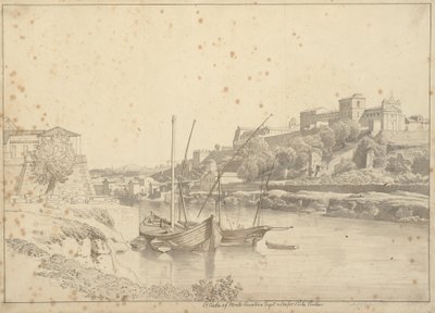 Pohled na Tiberu v Porto di Ripa Grande mimo Porta Portese směrem na Marmorata a kostely Monte Aventino, Řím od Christoffer Wilhelm Eckersberg
