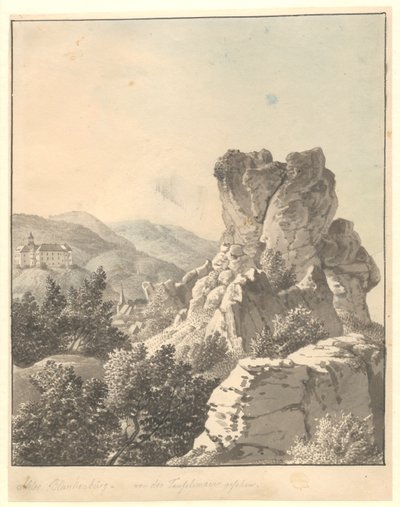 Pohled z Harzenu, z Teufelsmauer, zámek Blankenburg v pozadí od Christoffer Wilhelm Eckersberg