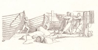 Pohled na rybářskou vesnici. Lodě vytažené na břeh od Christoffer Wilhelm Eckersberg