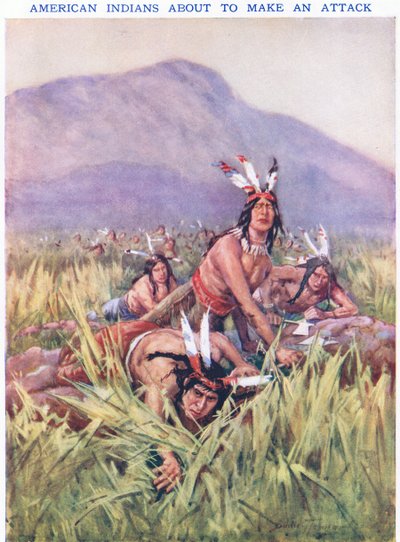 Američtí Indiáni se chystají zaútočit (barva litho) od C. Dudley Tennant