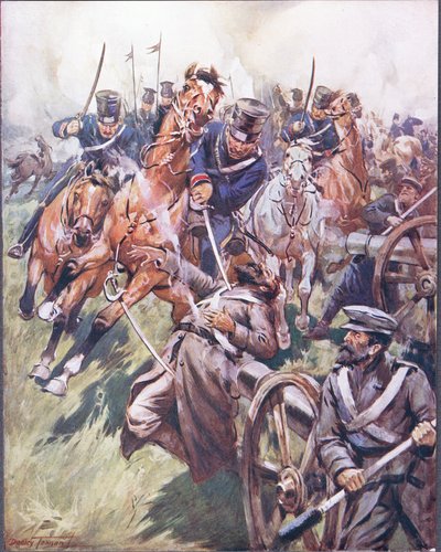 Kozák a ruský kotouč z úderu šavlí, ilustrace z 