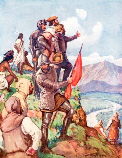 Jacques Cartier si nárokuje Kanadu za Francii (barevné lito) od C. Dudley Tennant