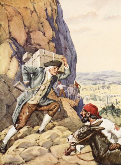 James Bruce pomáhá svému němému následovníkovi (litho) od C. Dudley Tennant