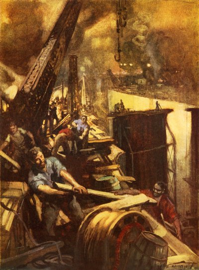 Stavba Panamského průplavu (barevné lito) od C. Dudley Tennant
