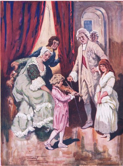 Získání srdcí svého královského publika: Mozartovo první vystoupení na rakouském dvoře (barevné lito) od C. Dudley Tennant
