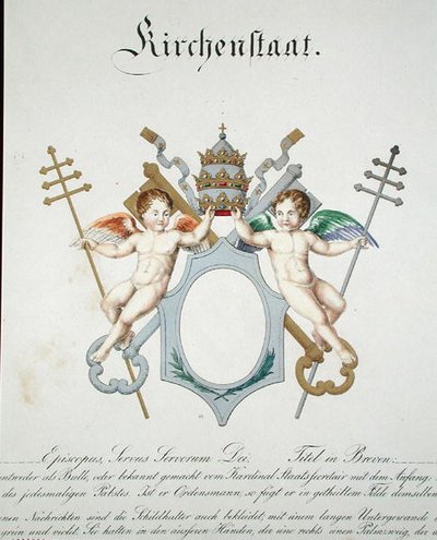 Arms of the Church State of Vatikán, ze sbírky akvarelů publikovaných v Německu, cca 1830-33 (barevné lito) od C. Hildebrandt