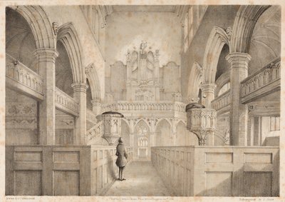 Interiér St. Peters, Wolverhampton, vyryl I. Shaw, 1848 od C. J. Greenwood