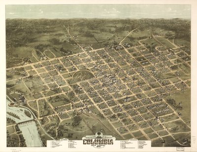 Pohled z ptačí perspektivy na město Columbia, Jižní Karolína 1872. od C. N. Drie
