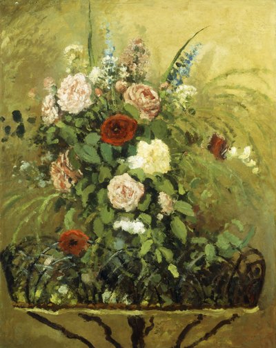 Kytice s rustikální dřevěnou zahradou; Kytice květin, s rustikálním dřevěným květináčem, c.1876 od Camille Jacob Pissarro