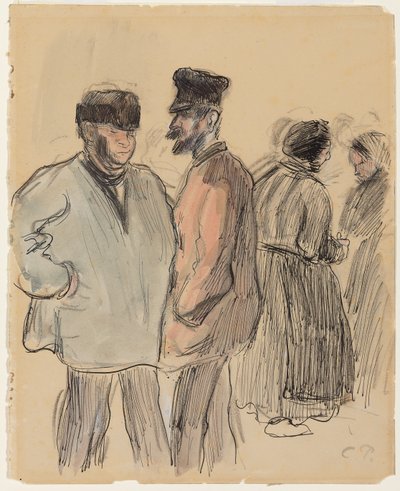 Skupina lidí na trhu, Gisors; Skupina figurek na trhu, Gisors, c.1891 od Camille Jacob Pissarro