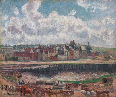 Koně a vozy před rybářským přístavem, Dieppe, při odlivu; Koně a vozy před rybářským dokem, Dieppe, odliv, 1902 od Camille Jacob Pissarro