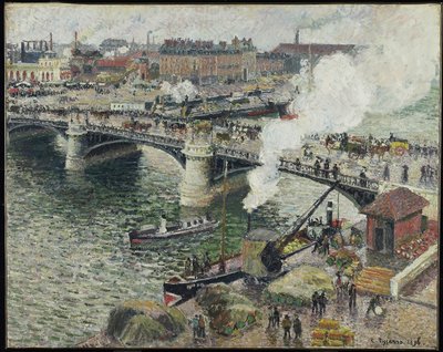 Pont Boieldieu v Rouenu, vlhké počasí, 1896 od Camille Jacob Pissarro