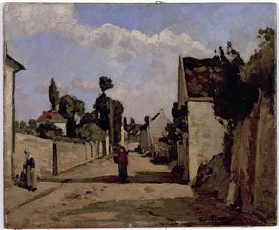 Rue de lHermitage, Pontoise, cca 1867 (olej na plátně připevněno na panelu) od Camille Jacob Pissarro