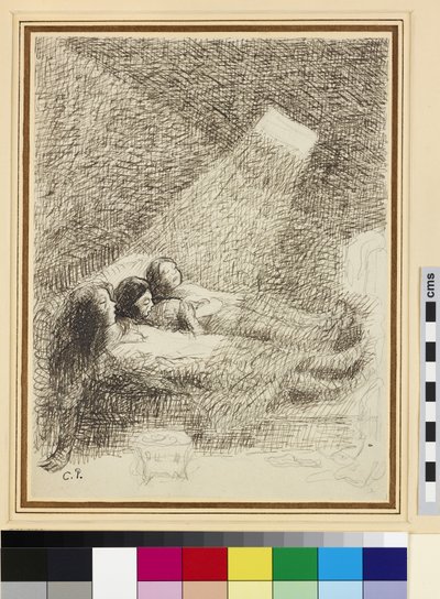 Study for The Asphysia (pero a inkoust přes tužku na hlazeném papíře) od Camille Jacob Pissarro