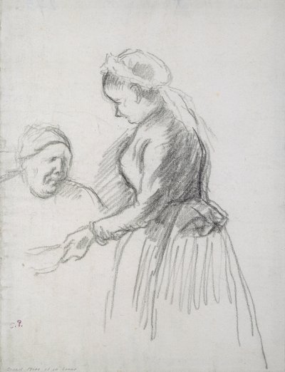 Studie umělcovy matky s její služkou (uhl na papíře) od Camille Jacob Pissarro