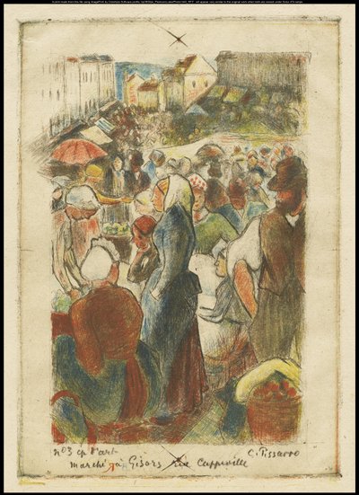 Gisors Market, Rue Cappeville, kolem roku 1894 od Camille Jacob Pissarro