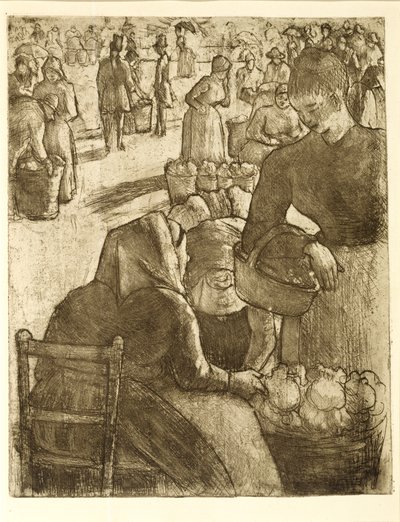 Zeleninový trh v Pontoise, 1891 (měkký lept a akvatinta) od Camille Jacob Pissarro