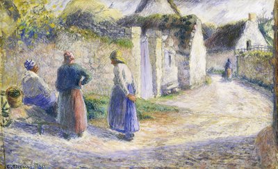 Vesnická ulice se třemi lidmi napravo od Camille Jacob Pissarro