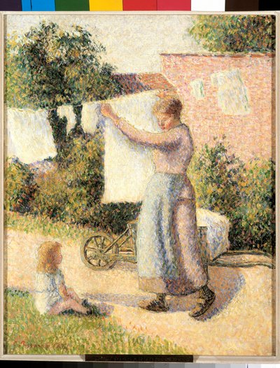 Žena natahující prádlo Obraz Camille Pissarro (1830-1903) 1887. Rozm. 0,41 x 0,32 m Paříž, musee d