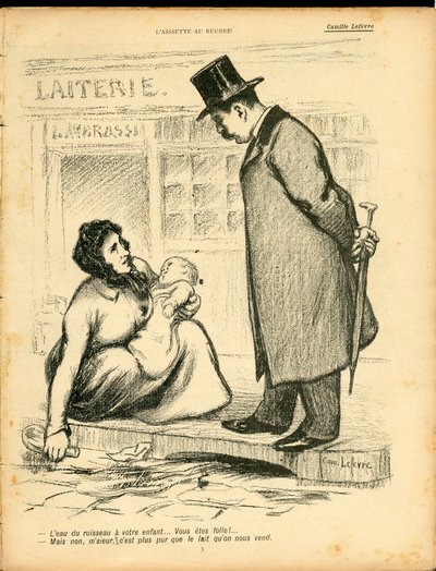 Máslový talíř, satirický v barvách od Camille Lefevre