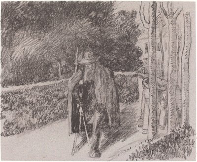 Žebrák s berlí (Mendiant a la bequille) od Camille Pissarro