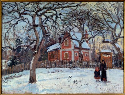 Krajina kaštanů a Louveciennes ve sněhu. Obraz Camille Pissarro (1830-1903) 1872 Ne. 0,41x0,52 m Paříž, musee d