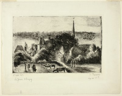 Kostel a farma v Éragny od Camille Pissarro