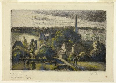 Kostel a farma v Éragny od Camille Pissarro