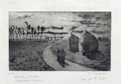 Soumrak s kupkami sena, 1879 od Camille Pissarro