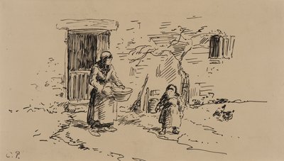 Scéna z farmy (tužka a tuš na papíře) od Camille Pissarro