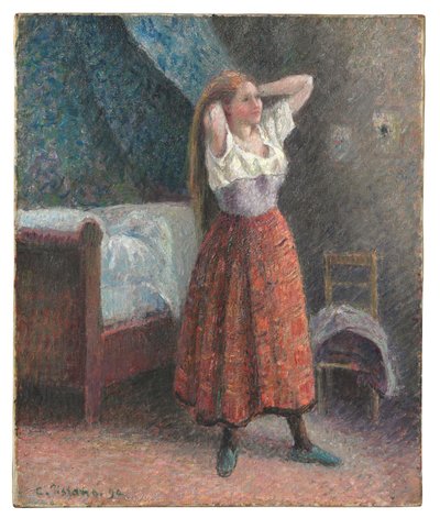 Žena si upravuje vlasy od Camille Pissarro